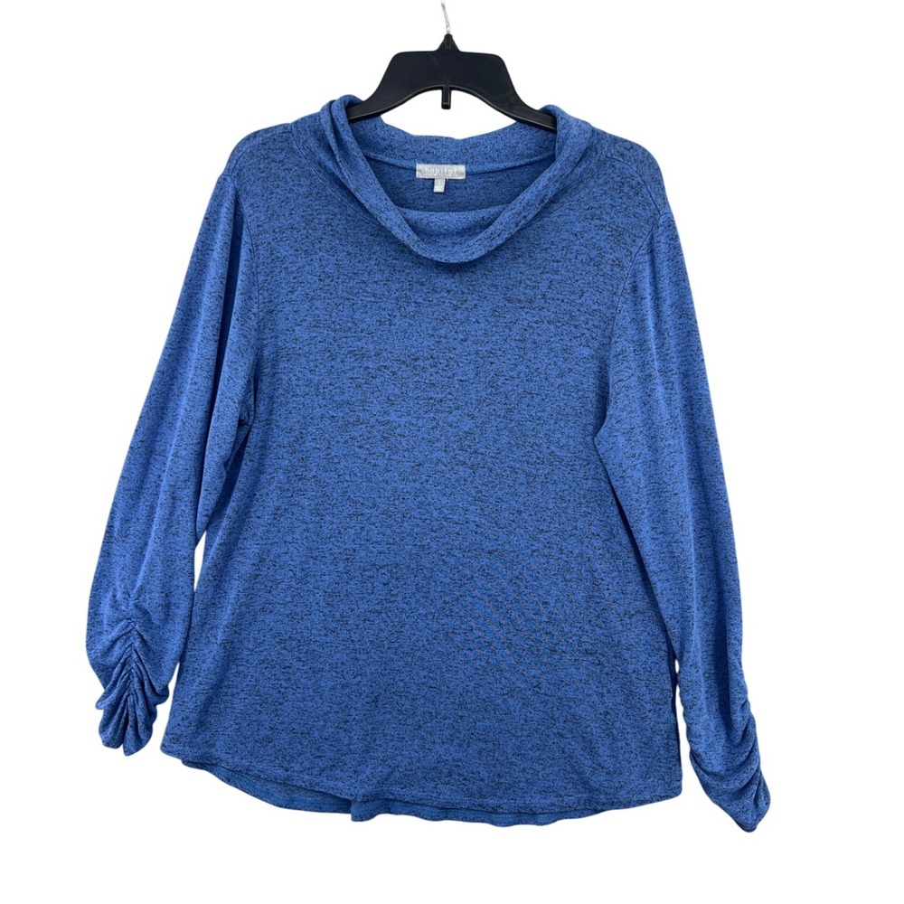 Habitat‎ Soft Cowl Neck Top Womens L Blue Heathered Ruched Cuff